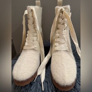 kate spade Cream Lace Up Boots